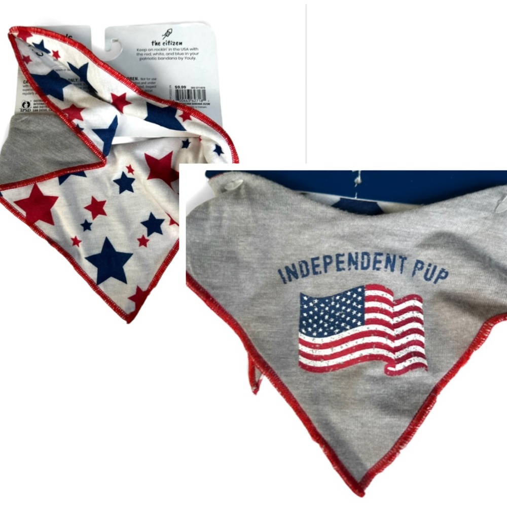 American flag dog reversible bandana 4th July XS/S